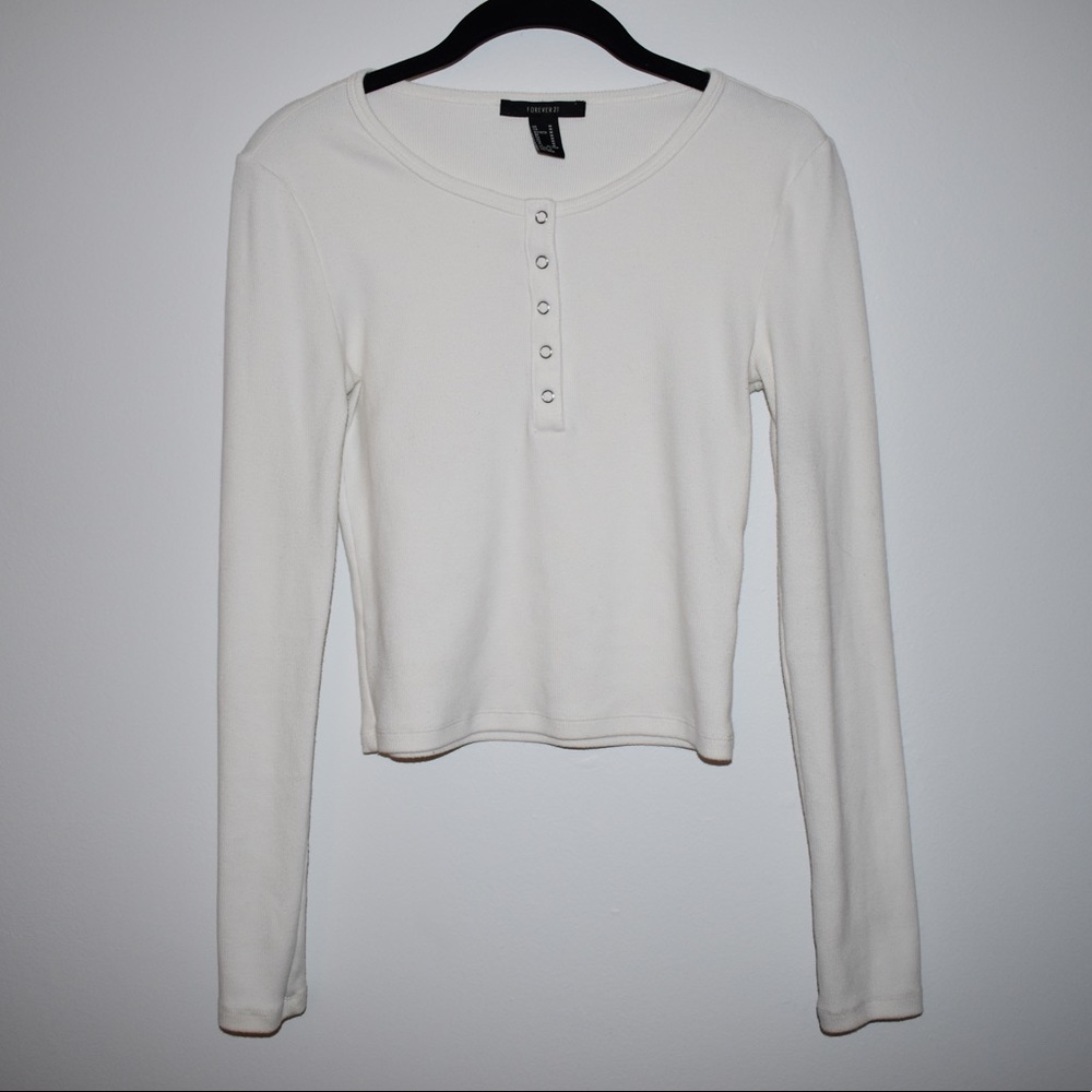 Forever 21 Cream Long Sleeve Crop Top